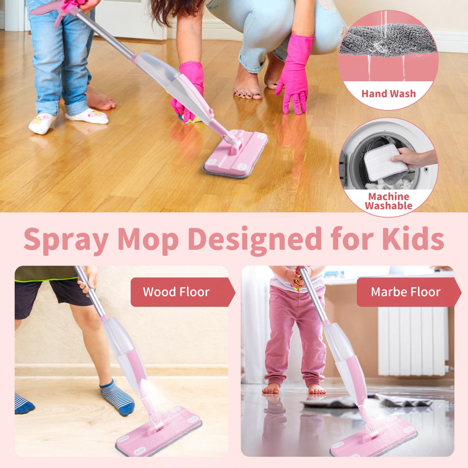 Lullulii Kids Spray Mop Microfiber Pad offers machine-washable cleaning performance