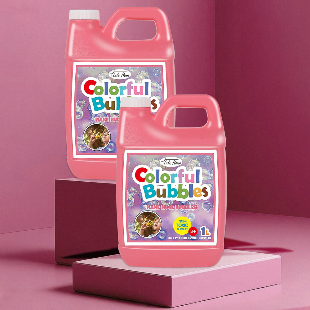 Lulu Home bubble solution beside wand, helps create dozens of bubbles