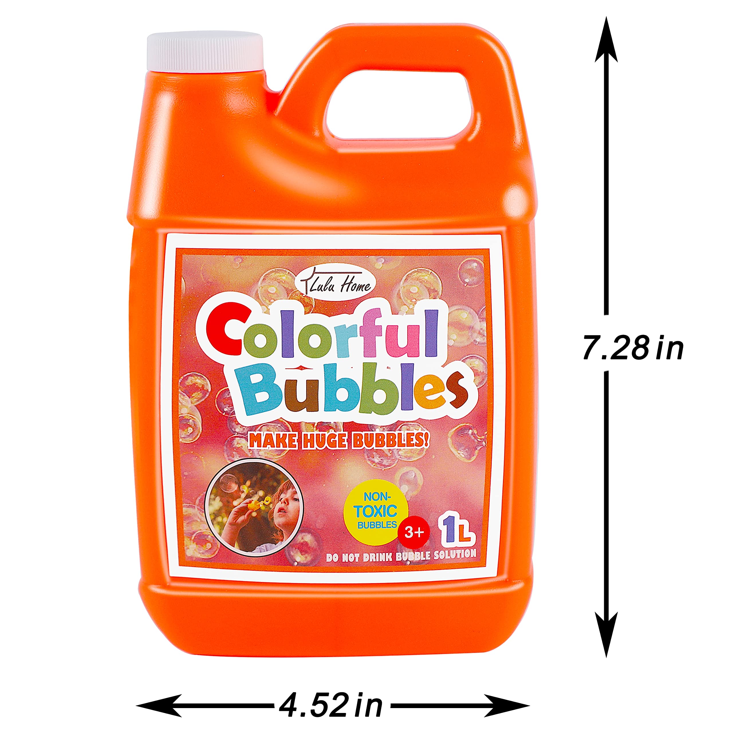 Lulu Home dilution guide shown beside bottle for giant bubbles