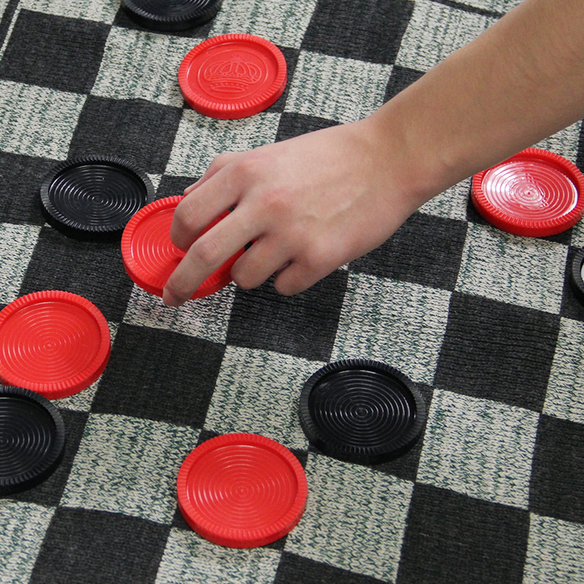 Lulu Home giant black checkers ready for a two-player challenge.