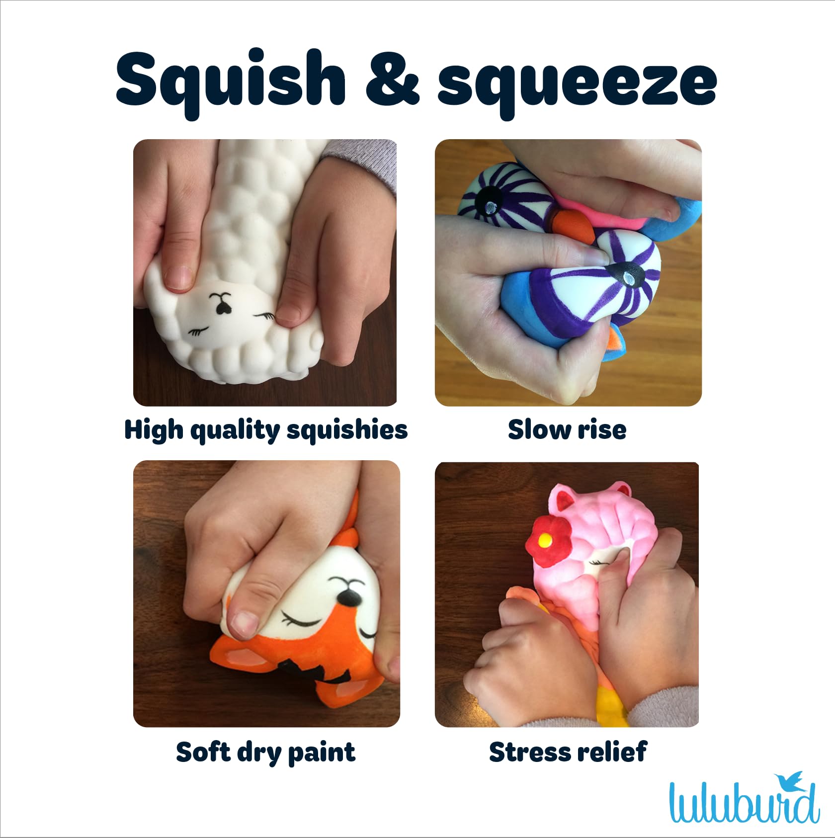 luluburd Paint Your Own Squishy Kit Finished squishies glow with bright, huggable art for kids.