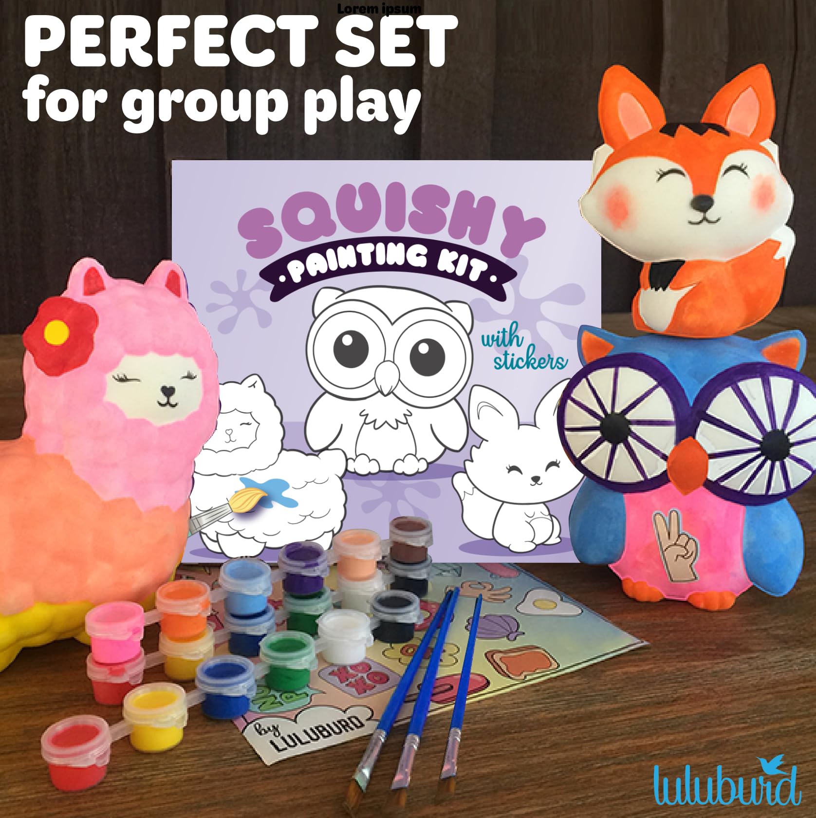 luluburd Paint Your Own Squishy Kit Packaging emphasizes mess-free craft time.