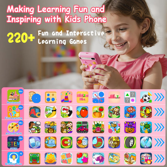 luluckck toy phone offering 220+ games library to spark curiosity and focus