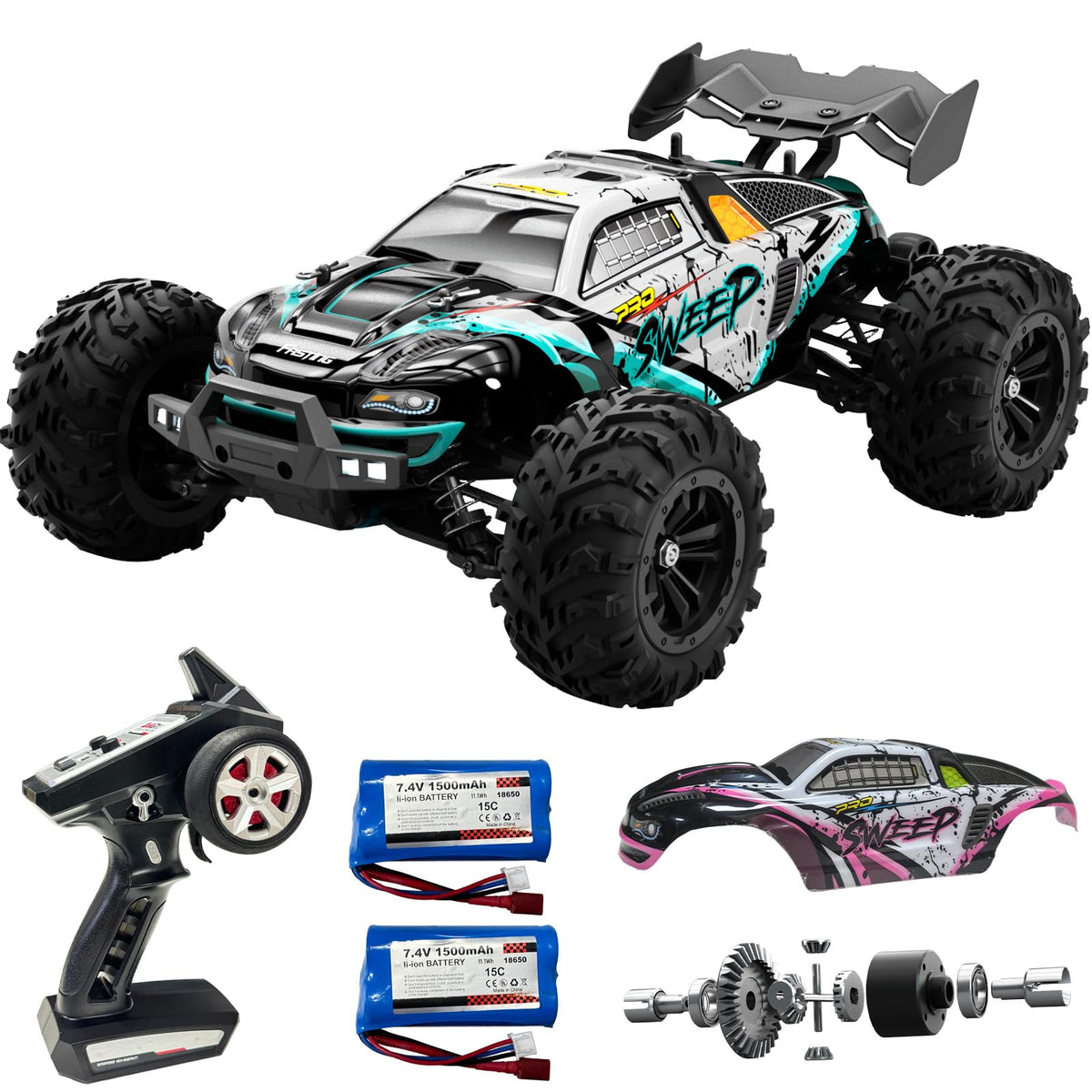 LUMENAS 1:16 brushless RC car front view for high-speed off-road excitement