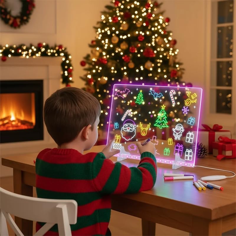 Lumiboard LED drawing board markers and spray bottle simplify cleanup