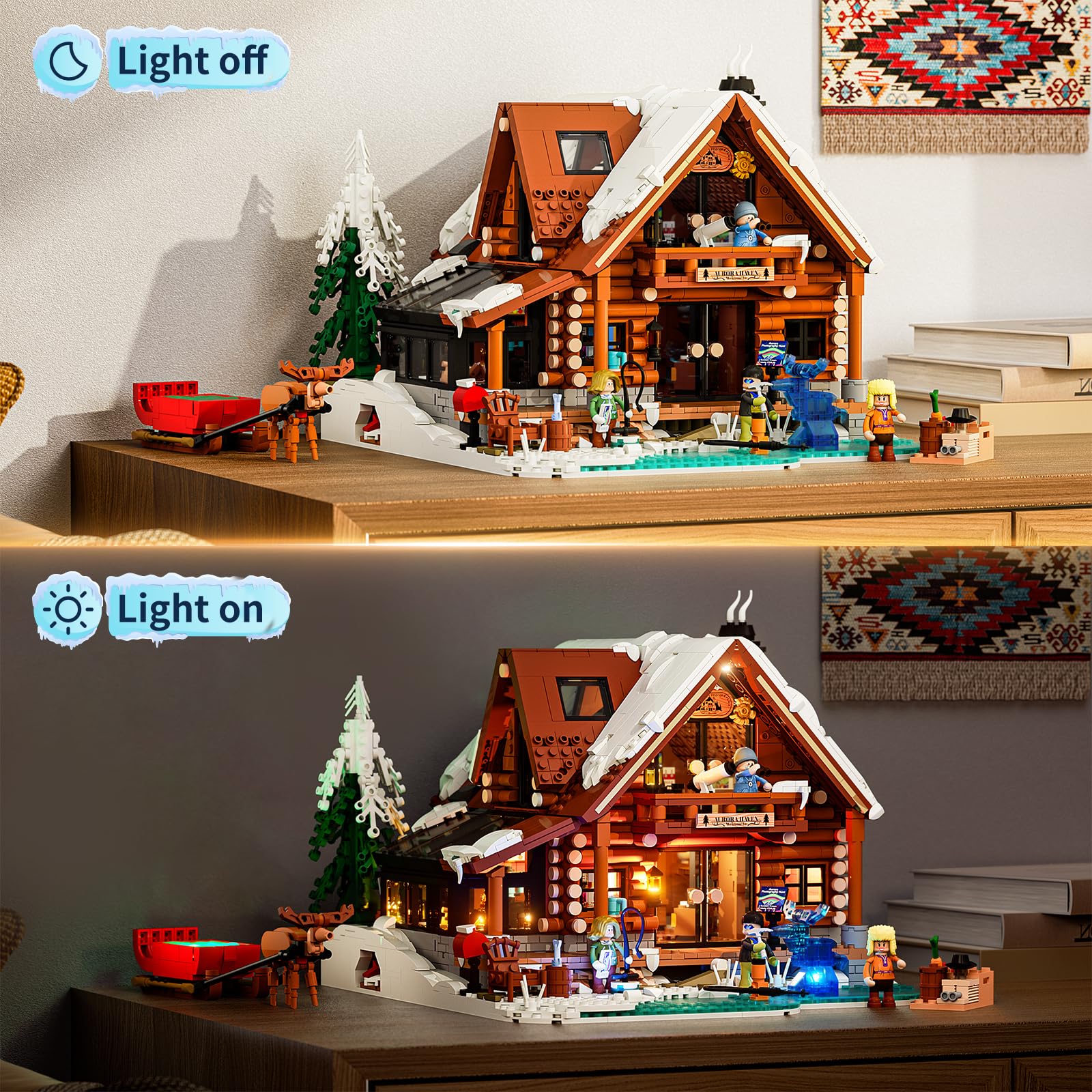 Lumibricks Aurora-Cabin glass walls reveal warm interior lighting for dramatic glow.