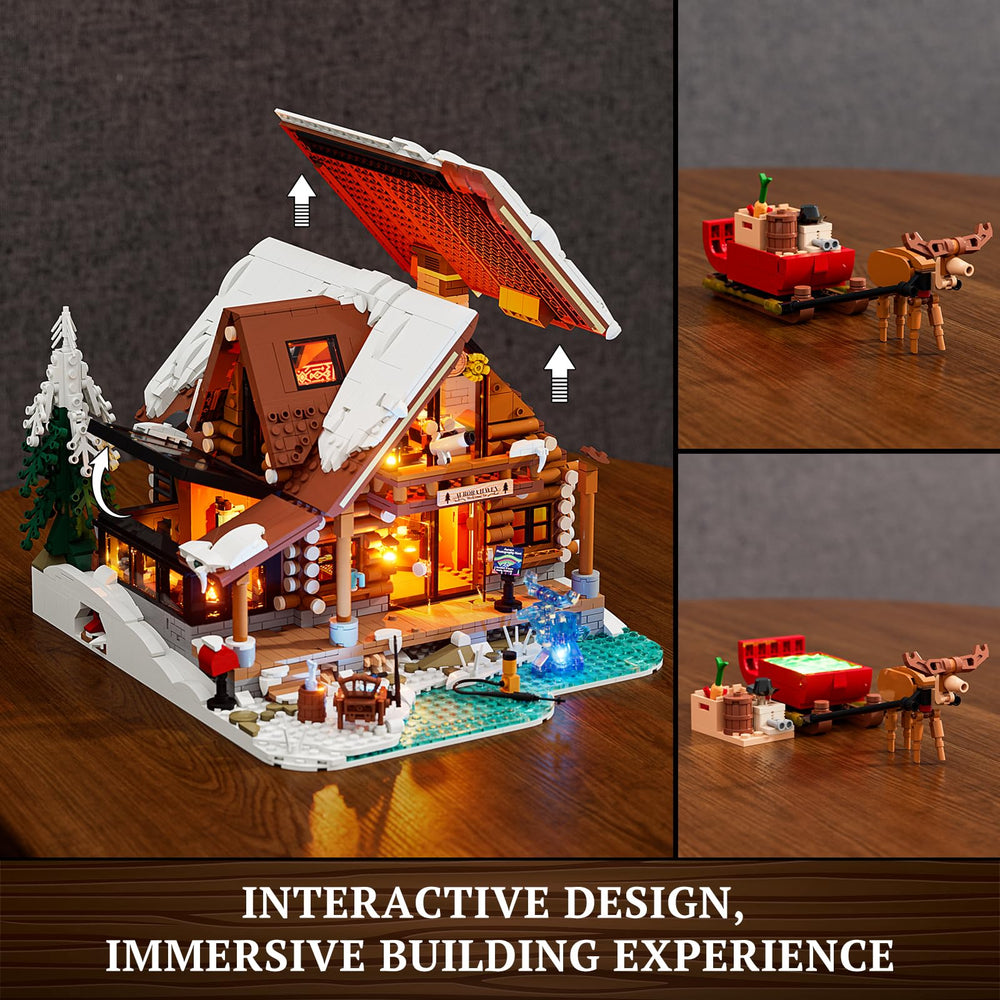 Lumibricks Aurora-Cabin warm interior lights boost cozy winter ambiance.