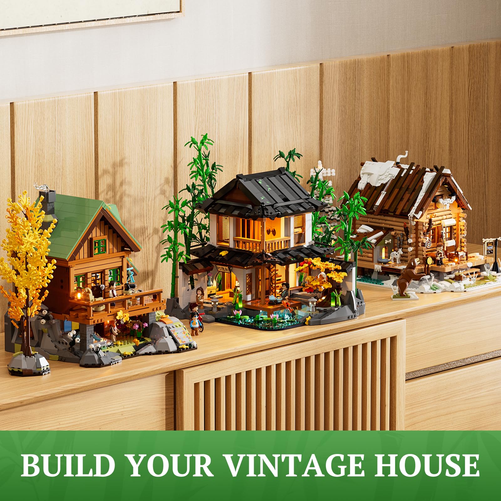 Lumibricks Bamboo-House Lighting Ink Painting Room – supports artistic storytelling in a home display.