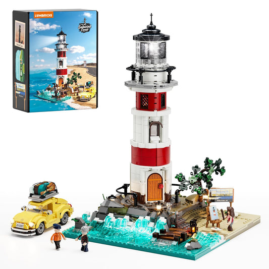 Lumibricks City Sunrise Lighthouse exterior offers a classic coastal display piece.