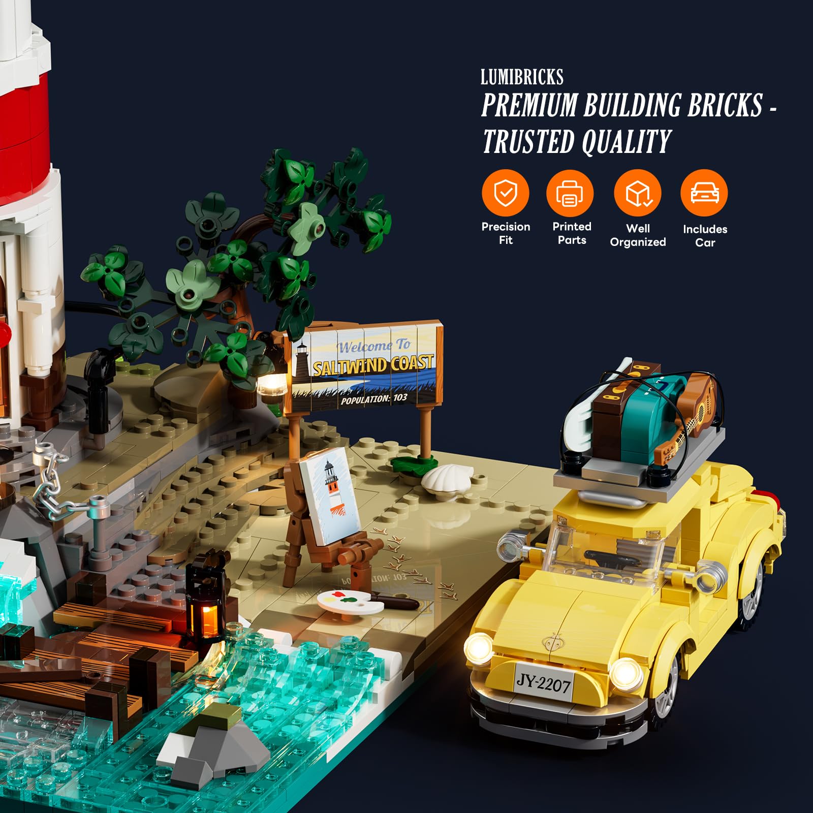 Lumibricks City Sunrise Lighthouse floor-sections allow interior play.