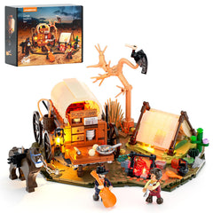 Lumibricks cowboy camp wagon for Wild West display and storytelling.