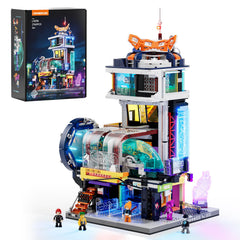 Lumibricks cyberpunk hover train gliding above base for a striking sci-fi display