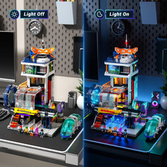 Lumibricks cyberpunk tracks illusion with mirrors creating infinite depth in a diorama