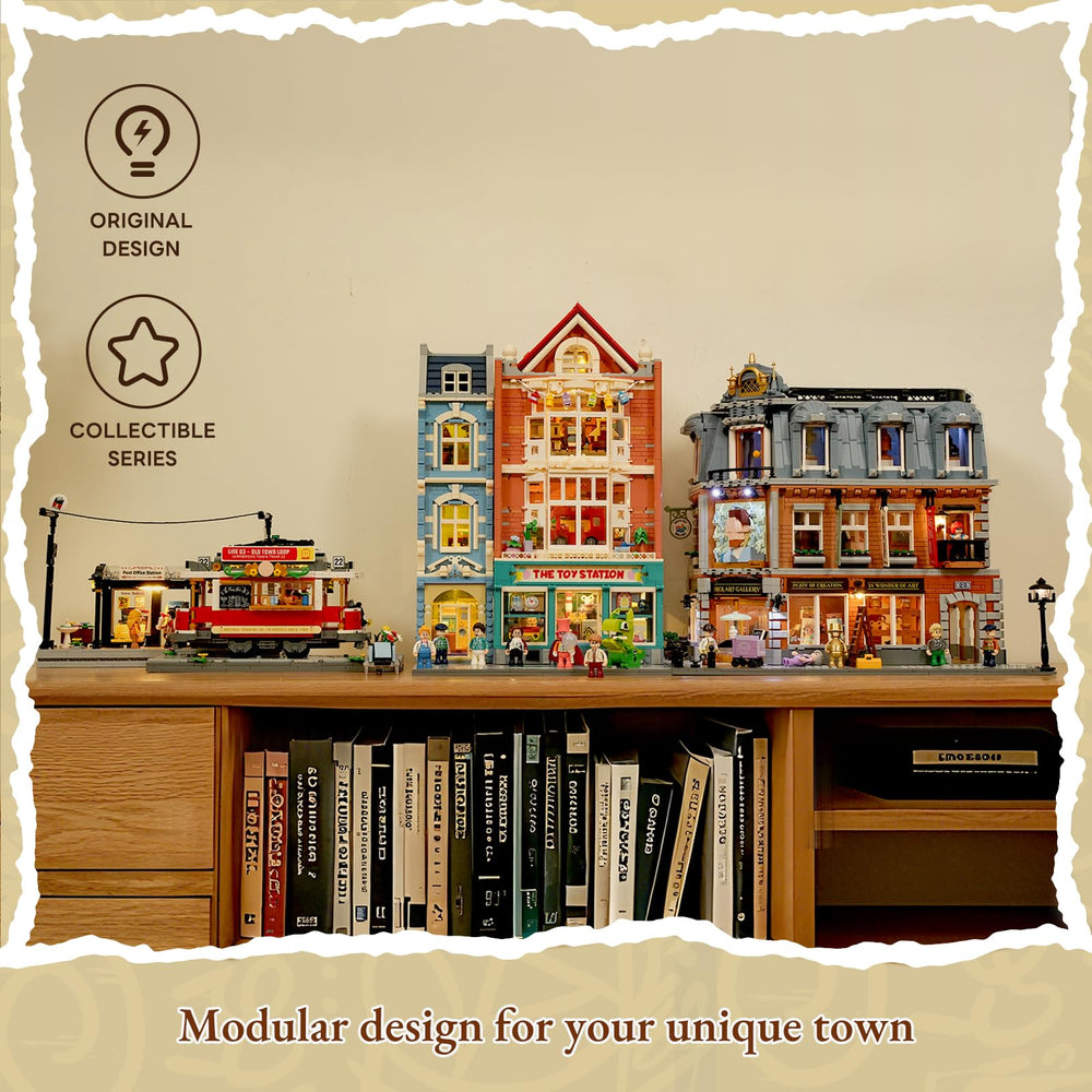 Lumibricks Heritage minifigures add storytelling depth to the street scene.