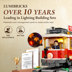 Lumibricks Heritage tram at night uses warm lighting for a cozy city vibe.