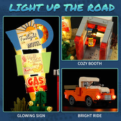 Lumibricks illuminated sign adds vintage ambiance to a shelf or desk display.