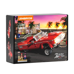 Lumibricks Low Rider Big Red Car hidden battery keeps the chassis clean and tidy.