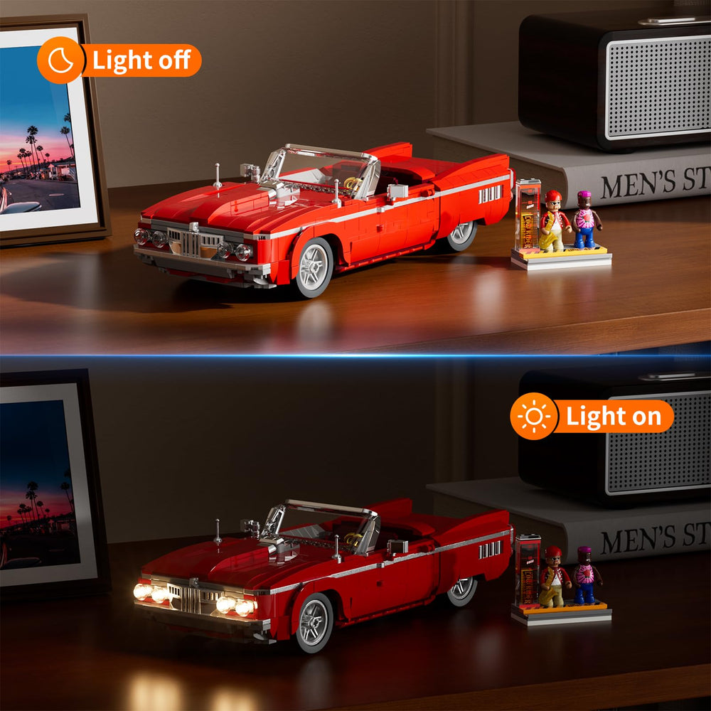 Lumibricks Low Rider Big Red Car chrome details emphasize premium finish and collector-worthy shine.