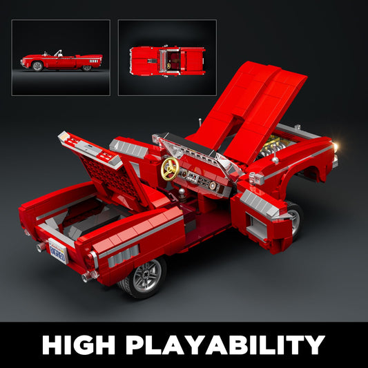 Lumibricks Low Rider Big Red Car engine bulge close-up showcases mechanical motion at play.