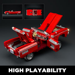 Lumibricks Low Rider Big Red Car engine bulge close-up showcases mechanical motion at play.