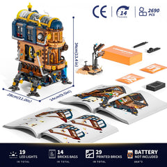 Lumibricks Mecha-Alchemist removable signboard provides customizable story details.