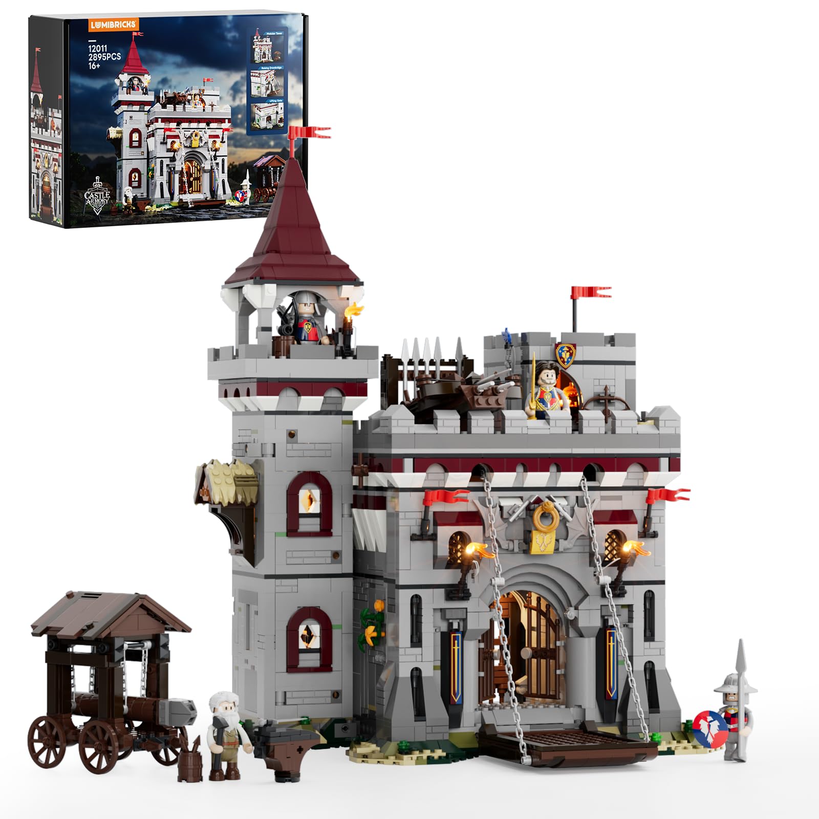Lumibricks medieval castle armory assembly shows detailed construction for display and play.