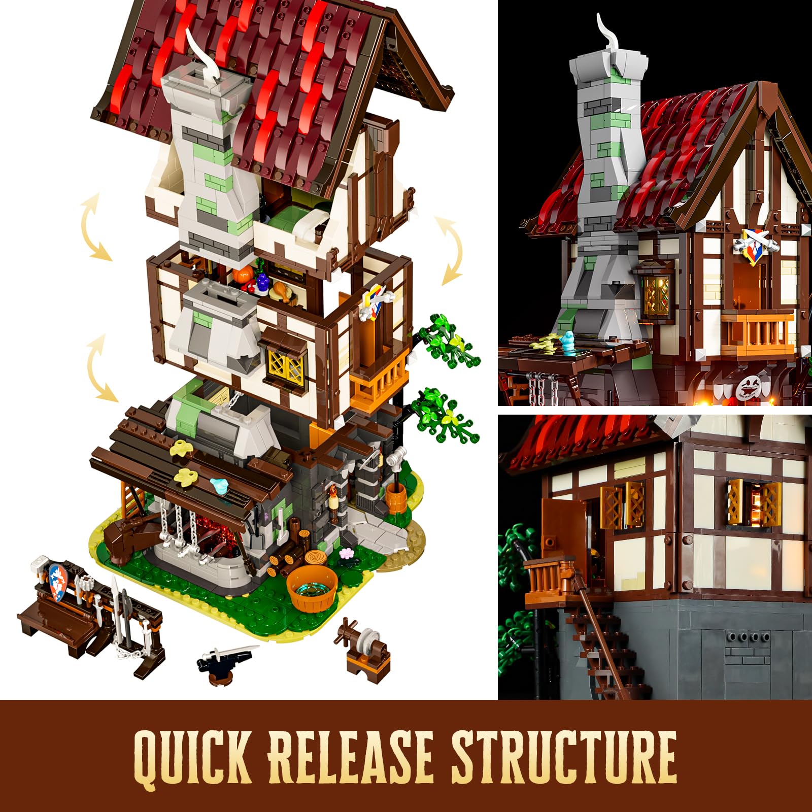 Lumibricks Medieval Forge House assembly view emphasizing sturdy build