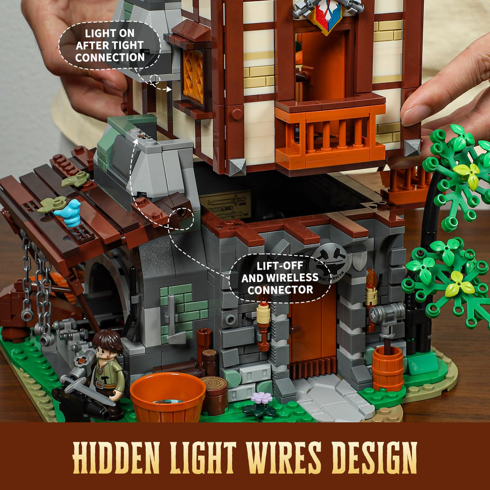 Lumibricks Medieval Forge House furnace lighting with dramatic LED accents