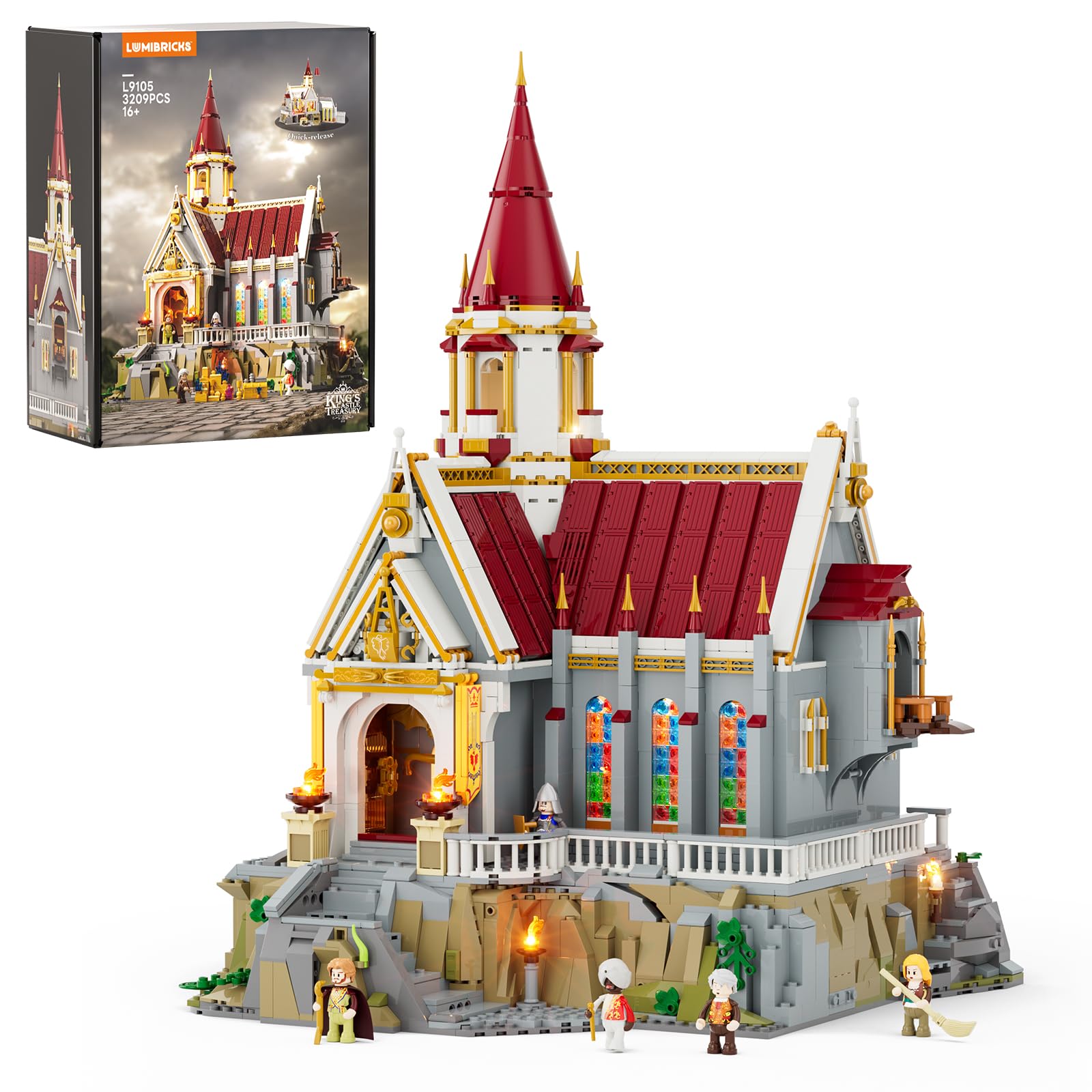 Lumibricks Medieval King's Castle exterior shows grand architecture for an eye-catching display.