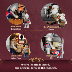 Lumibricks minifigs commander, armorer, and guard enhance role‑play scenes.