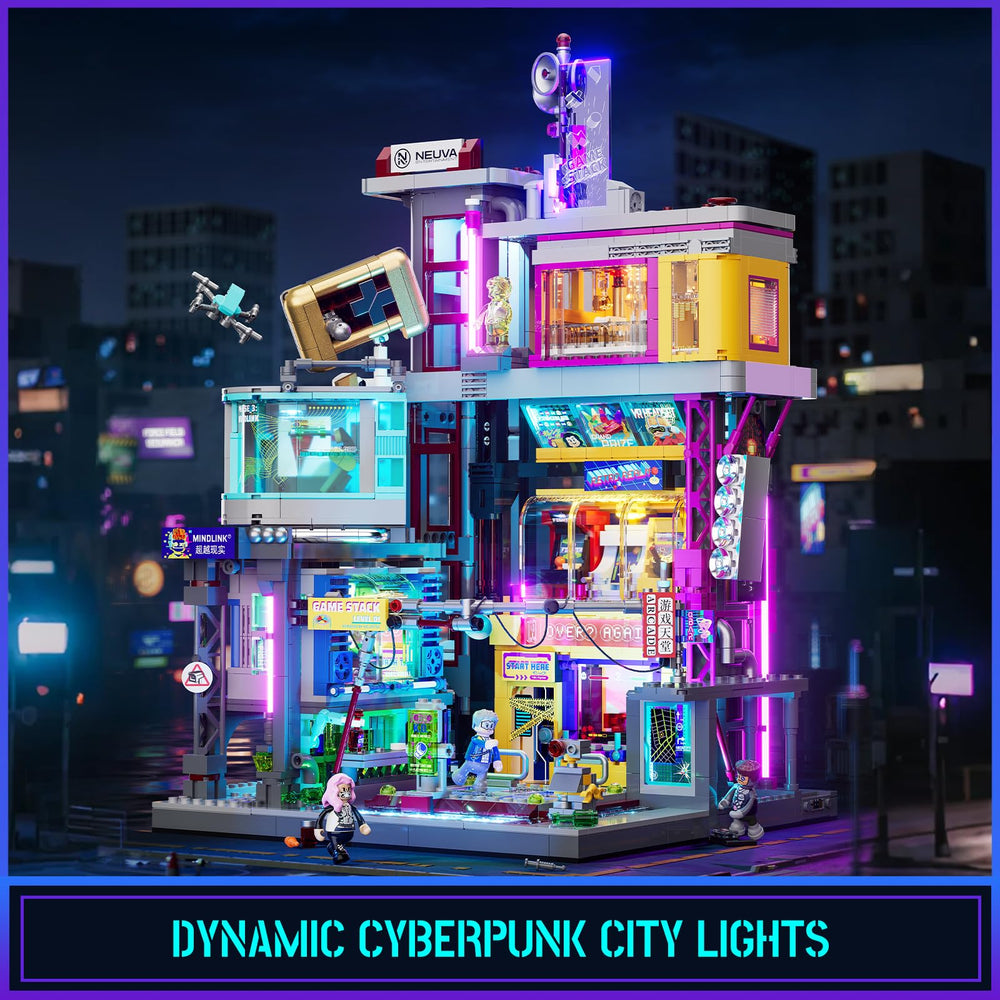 Lumibricks neon lighting with 23 points creates vibrant cyberpunk ambience.