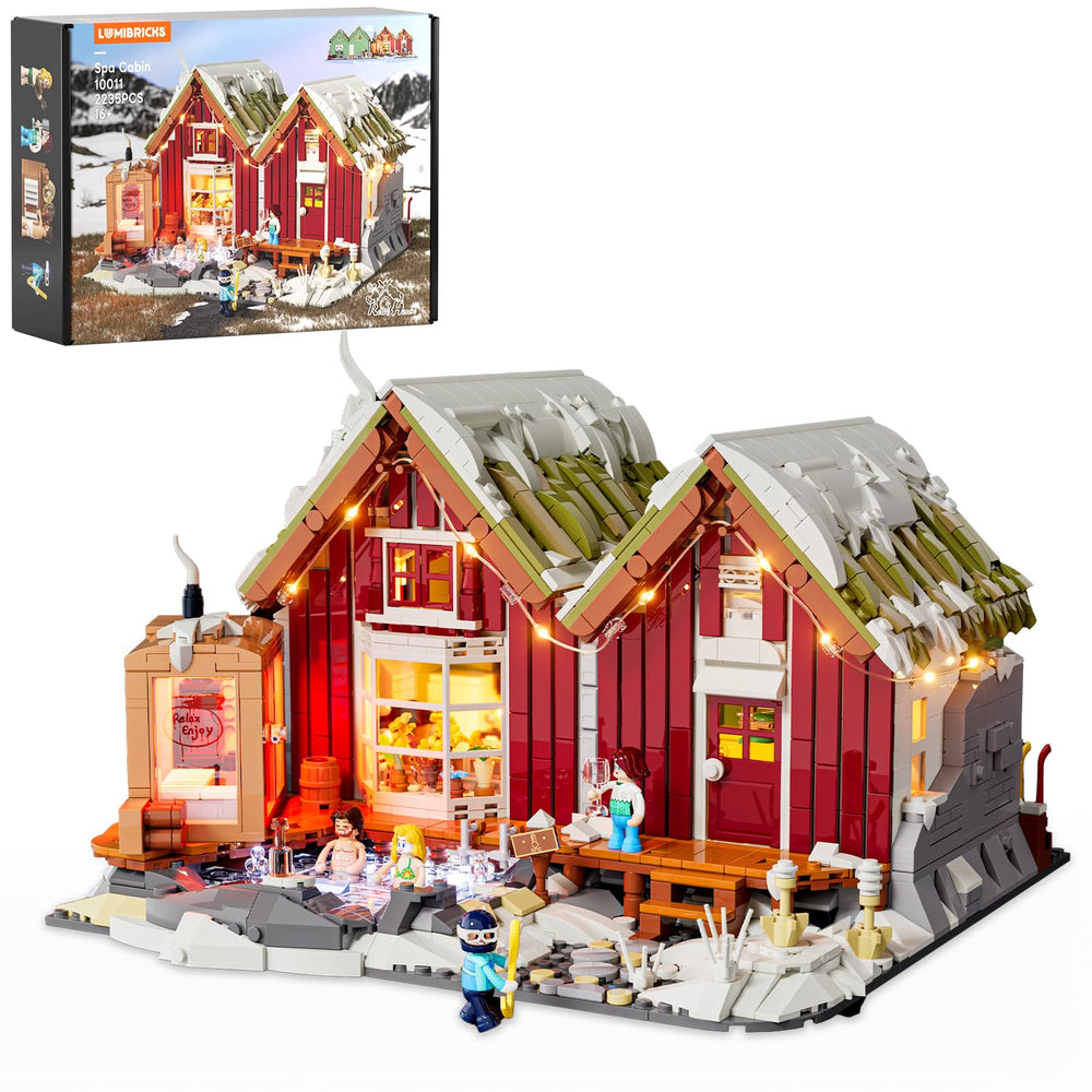 Lumibricks Spa-Cabin image with warm LED lighting for cozy winter displays