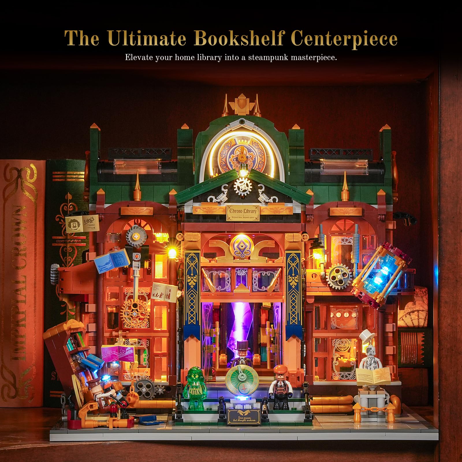 Lumibricks Steampunk glowing rift center shows a pulsating light for dramatic display.
