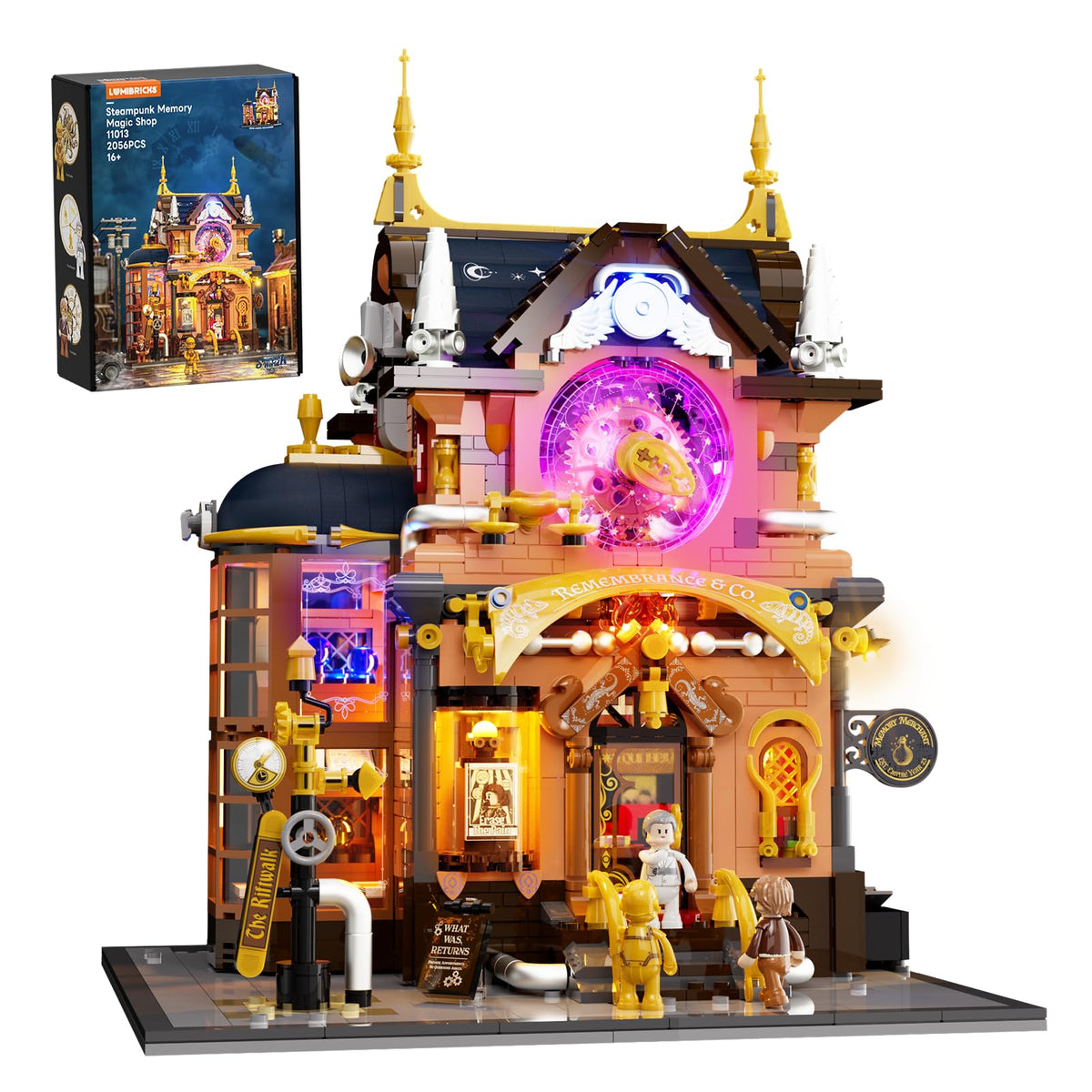 Lumibricks Steampunk Memory Magic Shop facade with gears for a striking collectible display