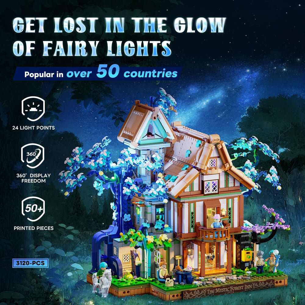 Lumibricks Sylvan-Inn lighting system adds warm color to your forest scene.