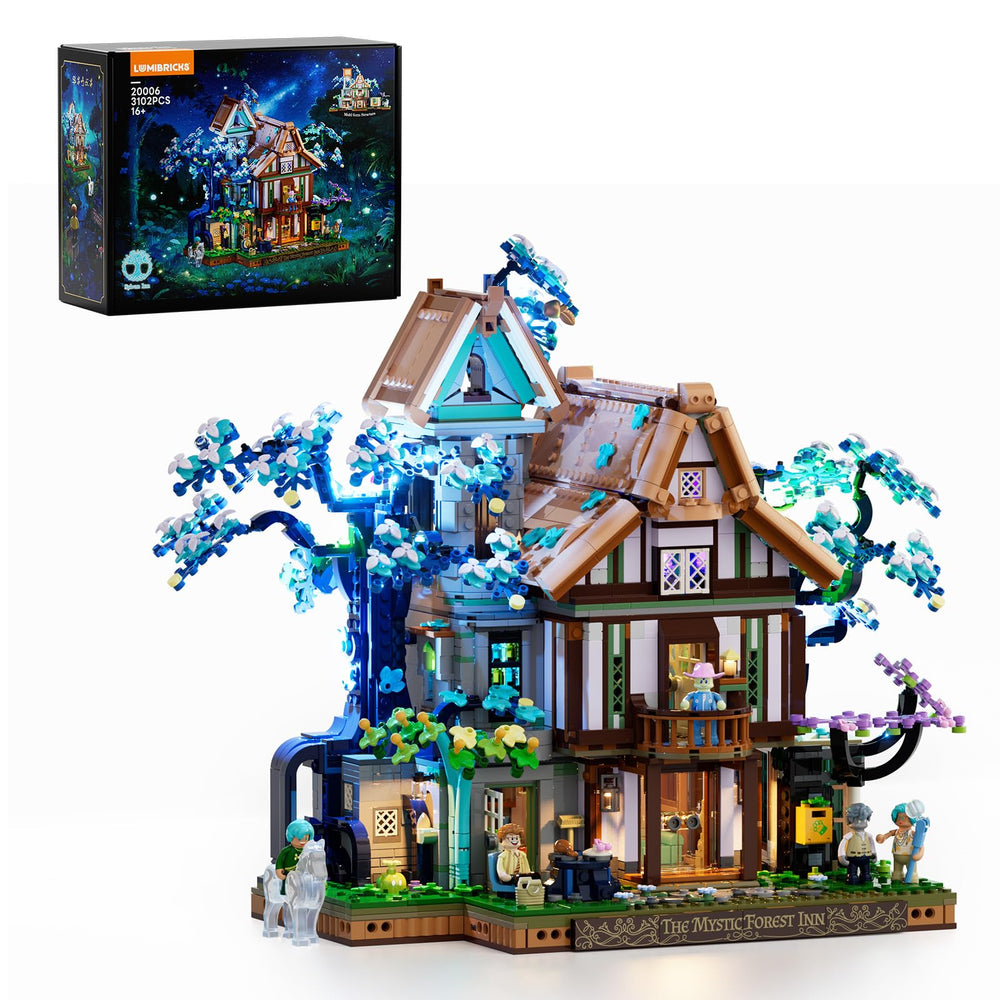 Lumibricks Sylvan-Inn treehouse structure shows intricate architecture for display shelves.