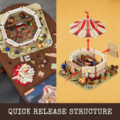 Lumibricks trapeze swing creates dynamic motion in a bustling Western show