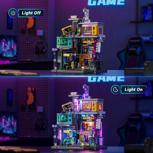 Lumibricks vertical arcade city block highlights layered design for immersive display in rooms.