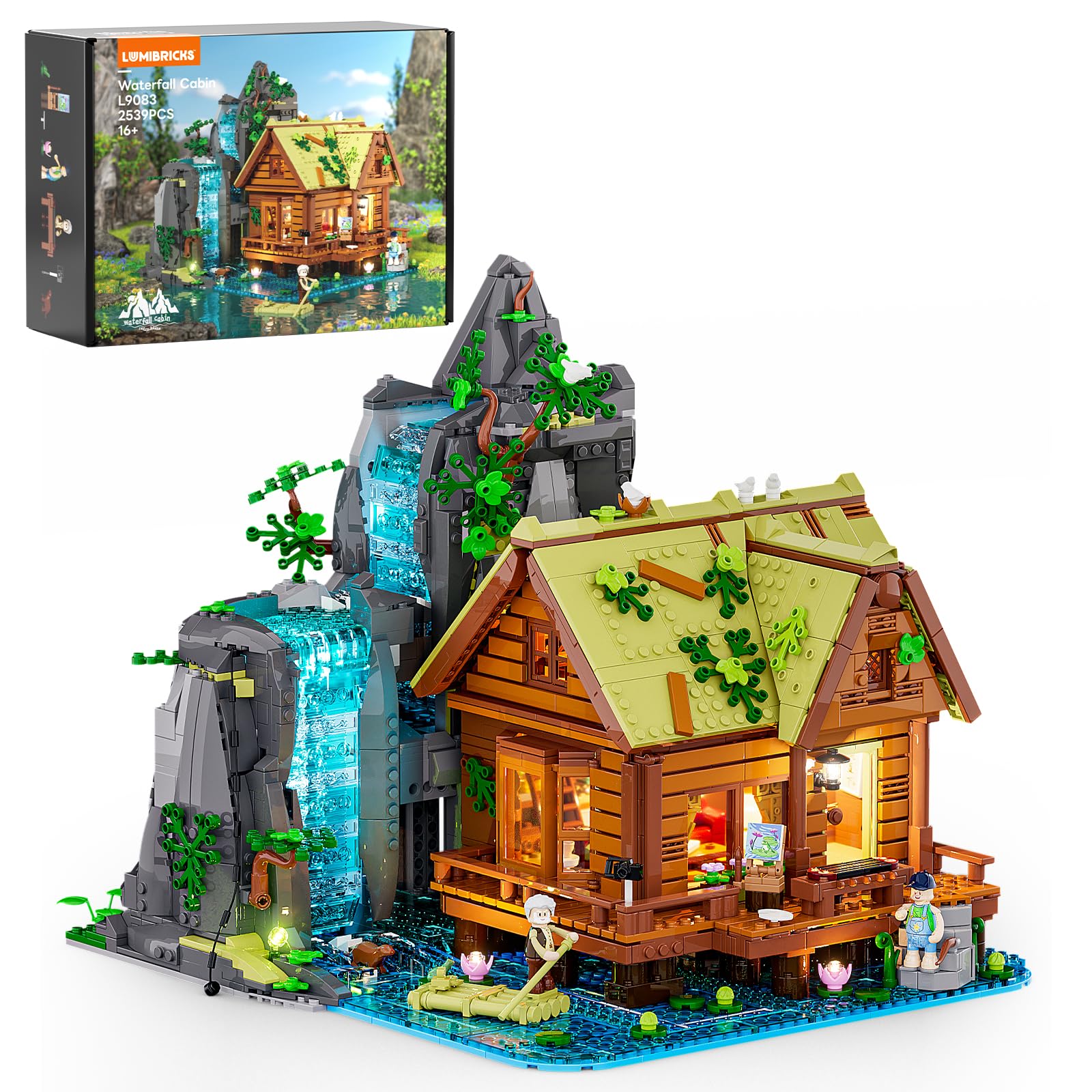 Lumibricks Waterfall Cabin Mechanism activates cascading waterfall for immersive display