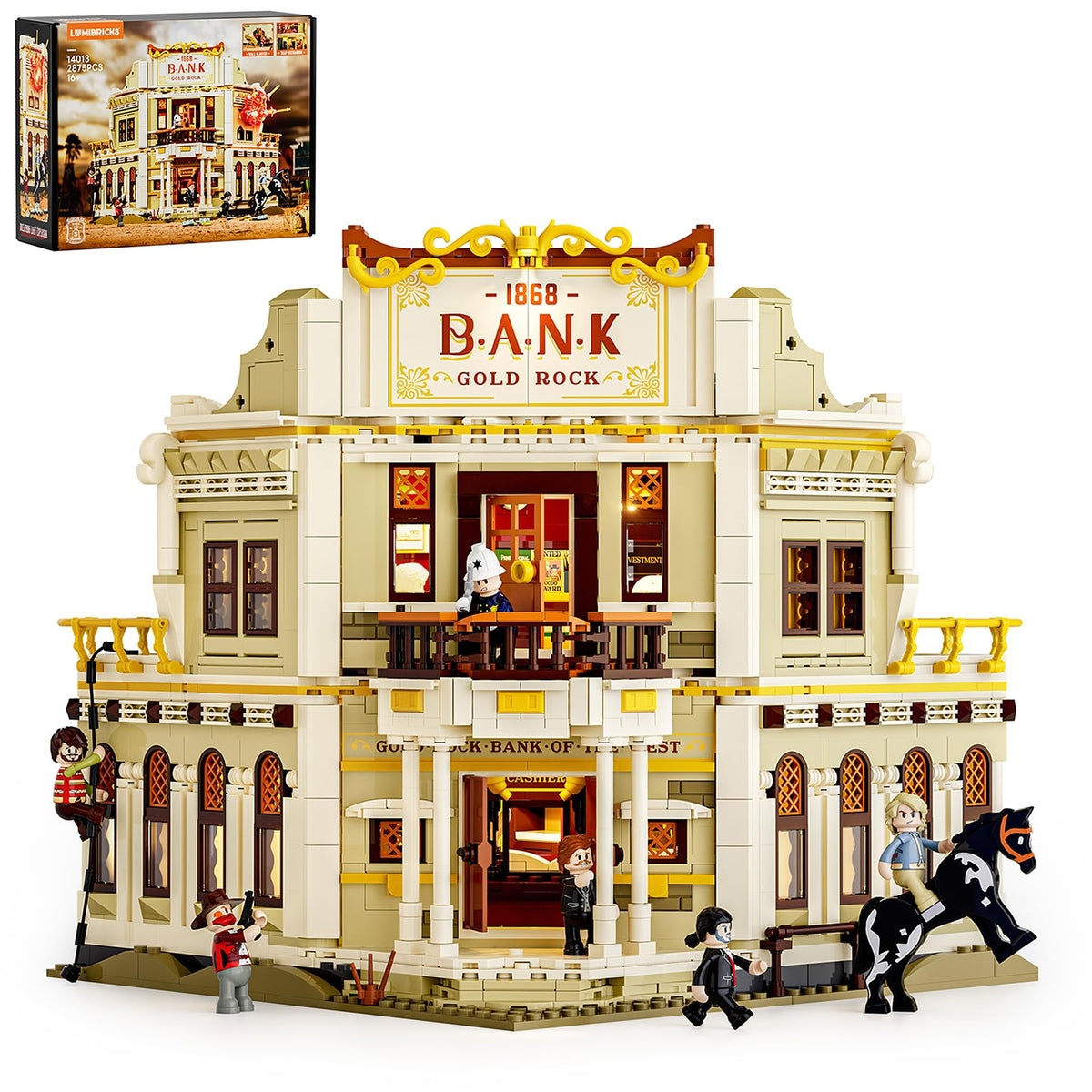 Lumibricks Western Bank Heist bank-front creates a dramatic Western display