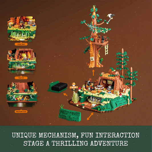 Lumibricks outpost with seven lighting points enhances night-time storytelling.