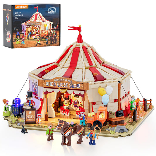 Lumibricks Travelling Circus glowing tent lights illuminate the Wild West show for dramatic display