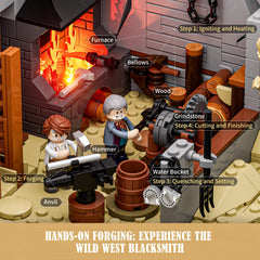 Lumibricks Wild West tools-workshop showcases realistic blacksmithing gear for hands-on learning.