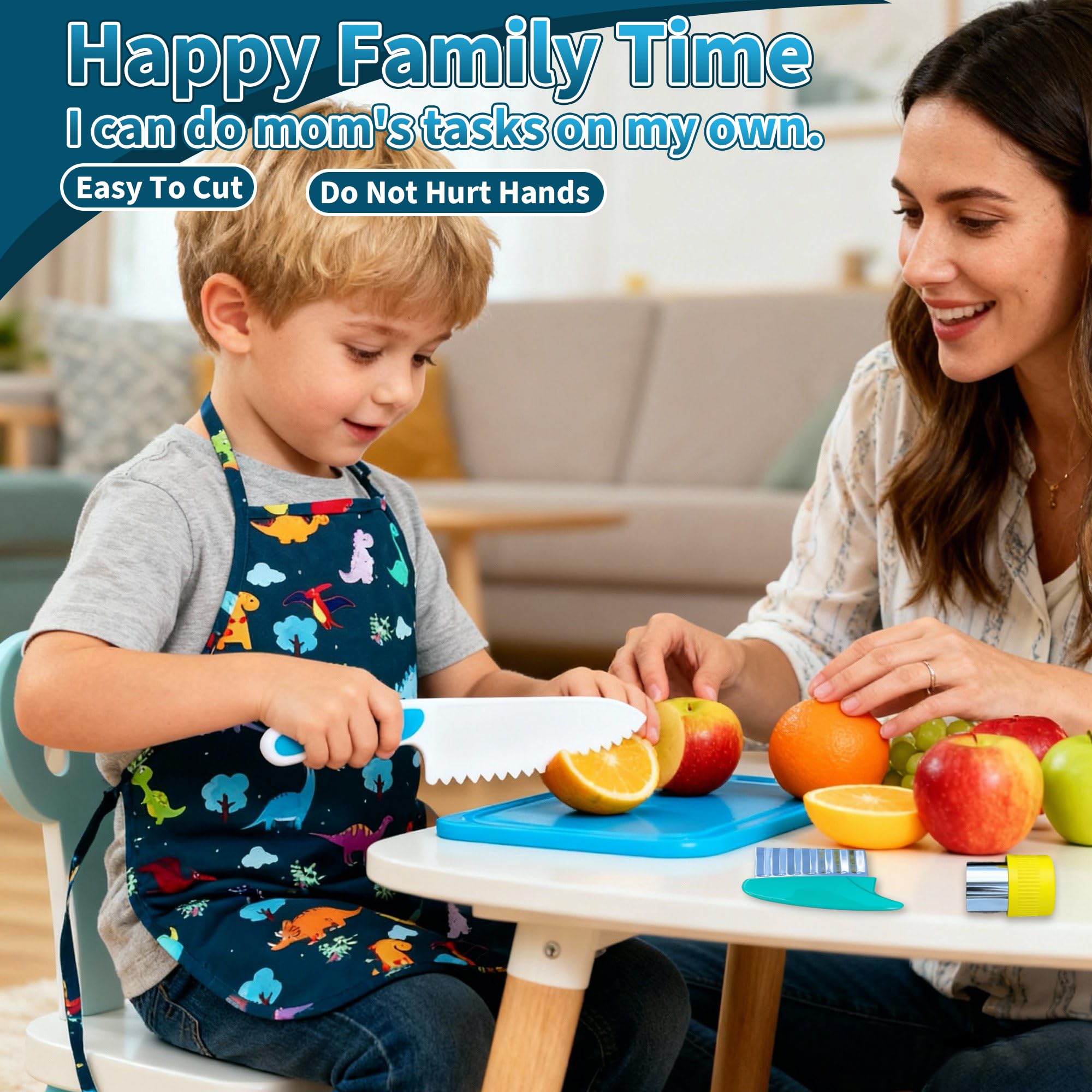 Lumiparty kid-sized utensils and measuring spoons promote accurate ingredient adding.