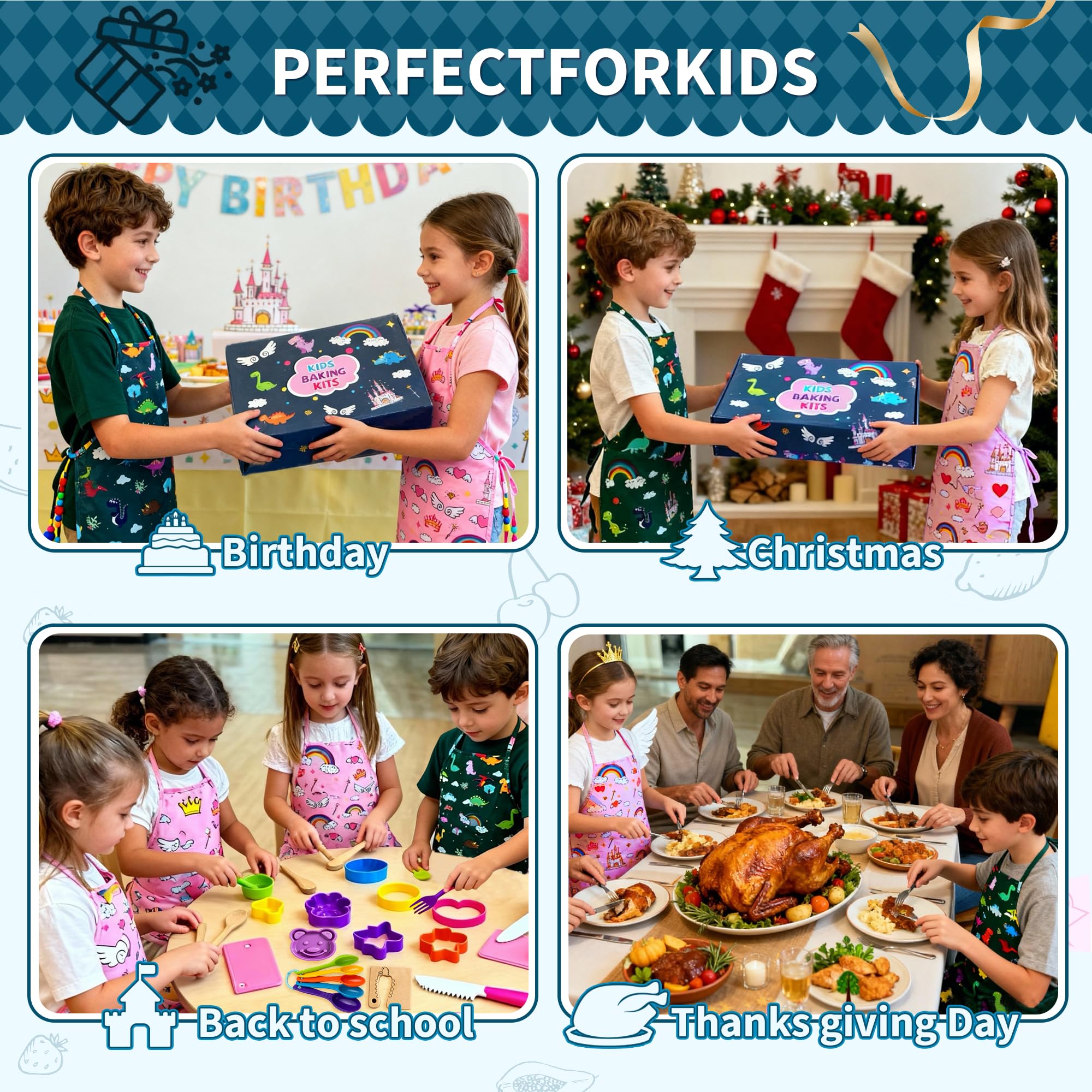 Lumiparty pink rainbow apron showcases fun design for creative baking activities.