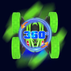 Lumiparty RC stunt car outdoor play scene shows kid-friendly durability and fun.