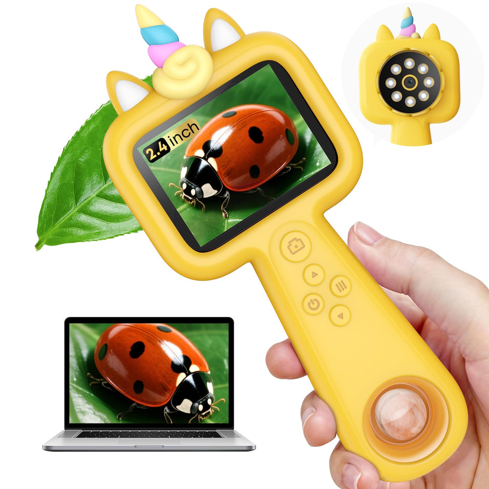 Lumiscp kids microscope 2.4-inch screen enables clear real-time viewing.