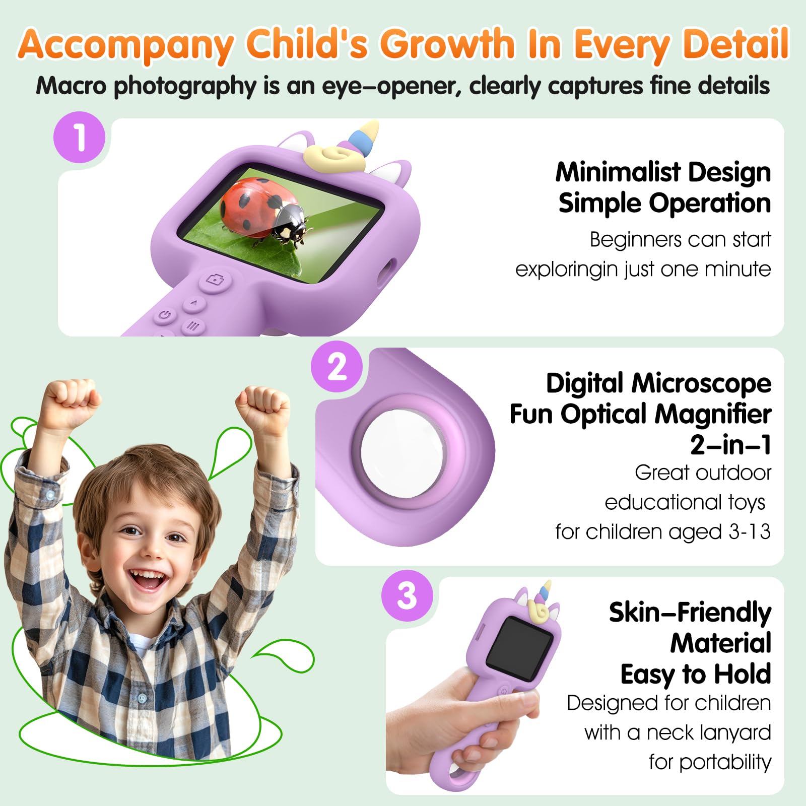 Lumiscp unicorn silicone cover protects and personalizes the microscope.