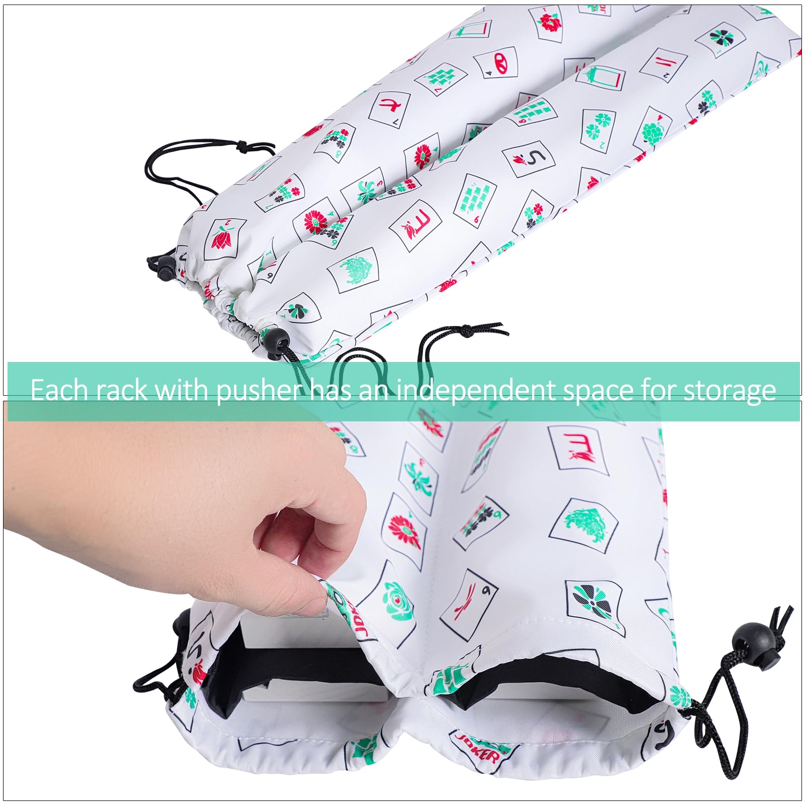 LUMIVIA mahjong racks drawstring bag keeps accessories secure on the go.