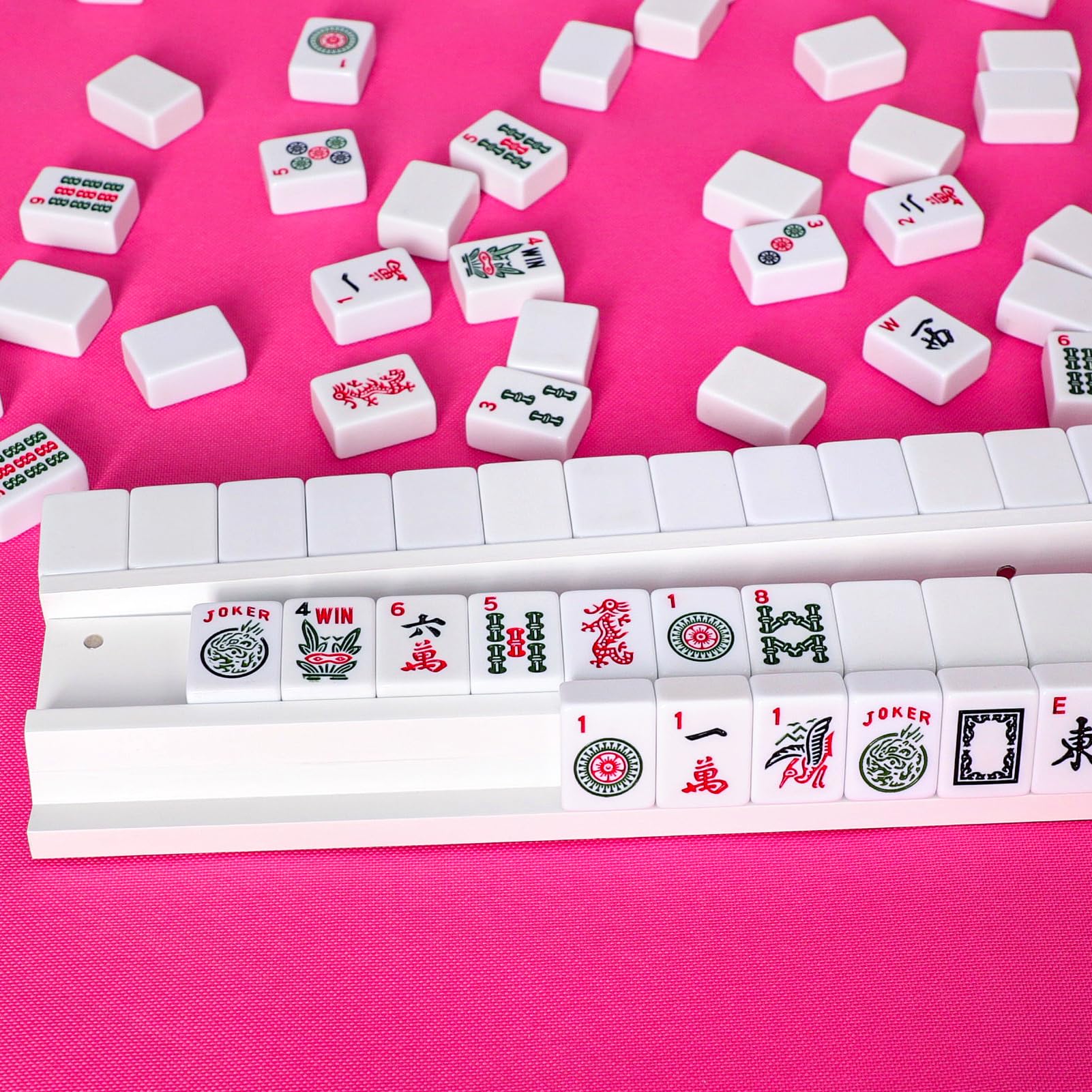 LUMIVIA mahjong racks organize tiles within reach during play.
